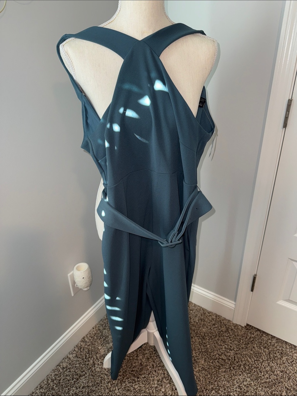 Ann Taylor Teal Cross-Back Jumpsuit with Waist Tie